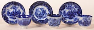 3 Flow Blue Ironstone China Cups & Saucers.