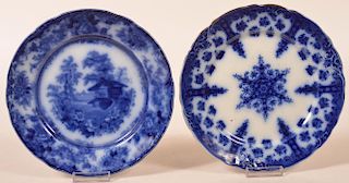 Two Various Flow Blue Transfer China Plates.
