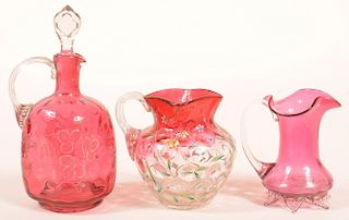 3 Various Pieces of Victorian Cranberry Art Glass.