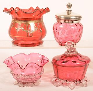 5 Various Victorian Cranberry Art Glass Bowls.