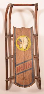 Antique Wood Child's Sled with "INJIN" .