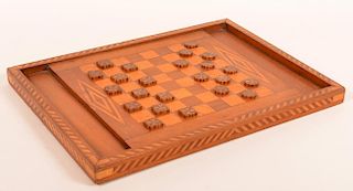 Vintage Inlaid Checker Board and Pieces.