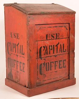 Antique Country Store Painted Wood Coffee Bin.