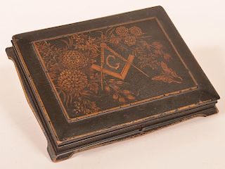 Antique black lacquered Masonic Medal Box.