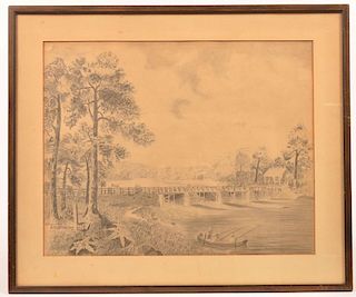 Pencil Drawing Signed R.R. Woodring, 1859.