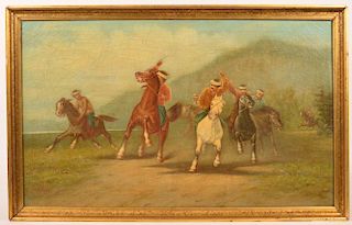 A. Frey Painting Depicting Riders on Horseback.