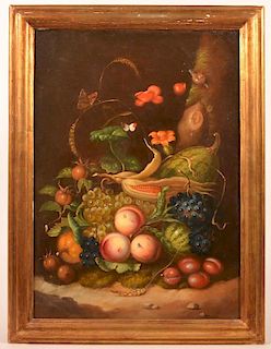 19th Cent. Oil on Canvas Painting Fruit Still Life.