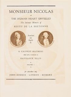 * (BRETONNE, RESTIF DE LA) Monsieur Nicolas, or The Human Heart Unveiled... London, 1930. 6 vols. Limited, 62 of 825