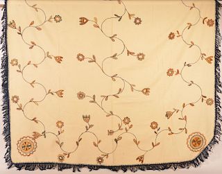 PA 19th Cent.  Floral Cruel work Wool Blanket.