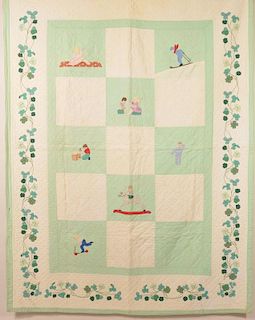 Vintage 8 Panel Patchwork & Needlework Quilt.