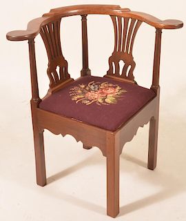 Chippendale Style Mahogany Corner Chair.