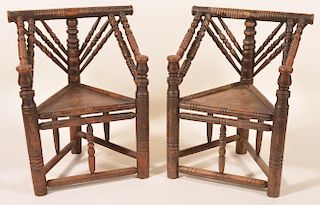 Pair of Oak 19th Cent. Spool Turned Armchairs.