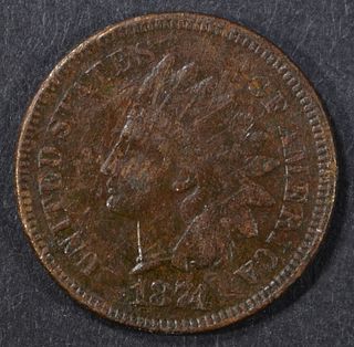 1874 INDIAN HEAD CENT VF/XF