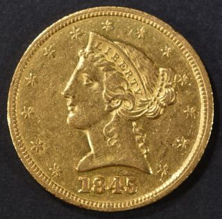 1845 GOLD $5 LIBERTY  NICE BU
