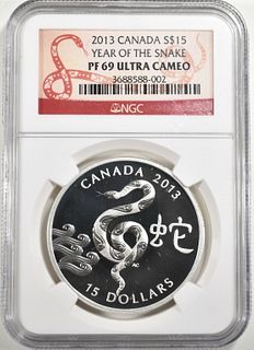2013 CANADA $15 YEAR OF THE SNAKE NGC PF 69 U CAM
