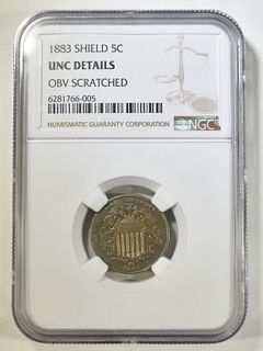 1883 SHIELD NICKEL  NGC UNC DETAILS OBV SCRATCHED