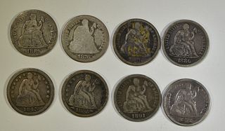 LOT OF 8 SEATED LIBERTY DIMES  G-VF