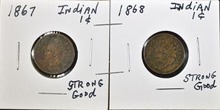 1867 ,68 INDIAN HEAD CENTS GOOD