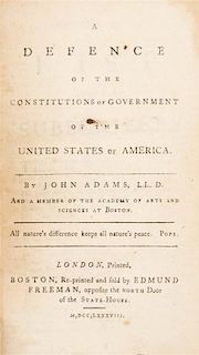 ADAMS, JOHN. A Defence of the Constitutions of Government of the United States of America. Boston, 1788. First Boston edition.