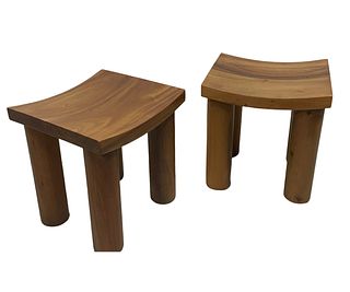 PAIR OF CONTEMPORARY SOLID TEAK WOOD STOOLS