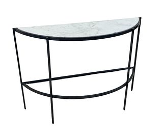 POLISHED MARBLE TOP METAL BASE DEMILUNE TABLE