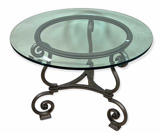 ROUND OCCASIONAL METAL BASE GLASS TOP TABLE
