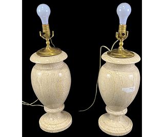 PAIR OF TURNED MARBLE URN TABLE LAMPS