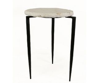 ROUND SMALL MARBLE TOP SIDE TABLE ON IRON BASE