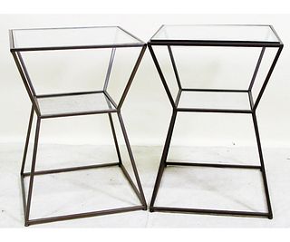 PAIR OF GEOMETRIC GLASS TOP ACCENT TABLES