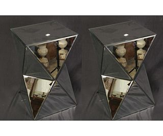 PAIR OF GEOMETRIC MIRRORED SIDE TABLES