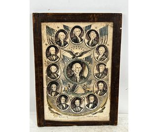 FRAMED ANTIQUE PRESIDENTS OF THE US PRINT