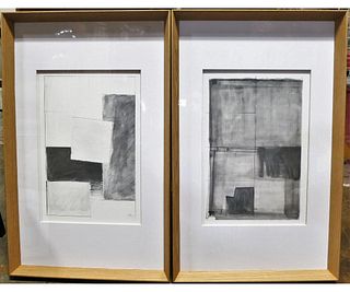 PAIR OF FRAMED ABSTRACT LITHOGRAPH ARTWORKS