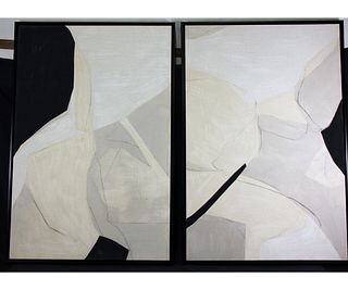 DIPTYCH BLACK AND WHITE ABSTRACT ACRYLIC ON CANVAS