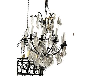 METAL AND GLASS CHANDELIER