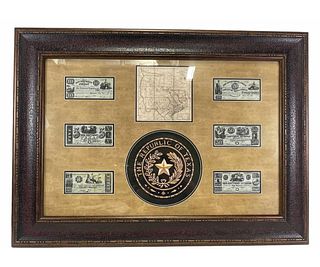 FRAMED REPRODUCTION TEXAS MAP WITH MONEY
