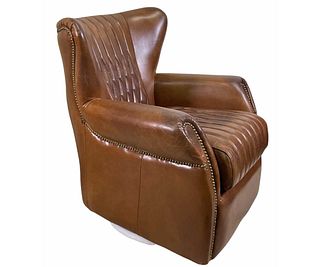 HERMES STYLE BROWN LEATHER LOUNGE CHAIR