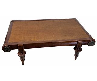 BRITISH COLONIAL WOOD AND WICKER COFFEE TABLE