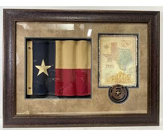 WAVY TEXAS FLAG WITH MAP AND SEAL