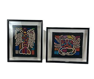 SET OF TWO FRAMED SEA LIFE STITCHINGS