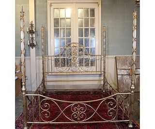 MARGE CARSON GILT METAL FOUR POSTER KING SIZE BED