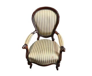 ANTIQUE STRIPED UPHOLSTERED ARMCHAIR