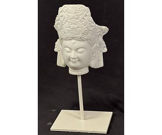 CARVED MARBLE BUDDHA HEAD ON STAND