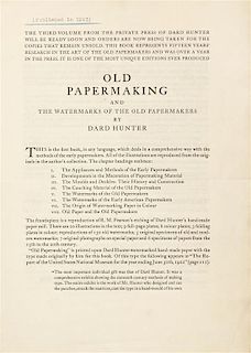 HUNTER, DARD. Old Papermaking. Chillicothe, OH, 1923. Limited edition, signed by Hunter. With 6 TLS signed by Hunter.