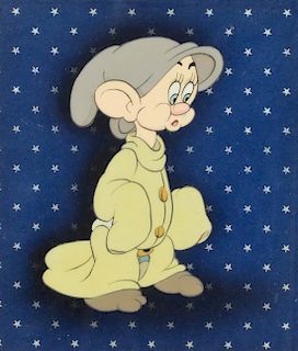 * (DISNEY) Dopey, original production cel from Snow White, 1940. Gouache on trimmed celluloid, possibly Courvoisier.