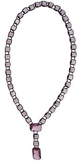 Silver and Glass Amethyst Art Deco Necklace 