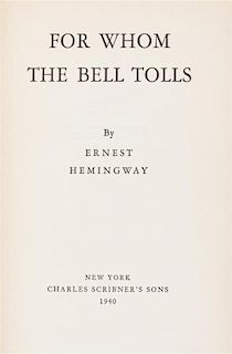 HEMINGWAY, ERNEST. For Whom the Bell Tolls. First edition, first issue, with dust jacket.