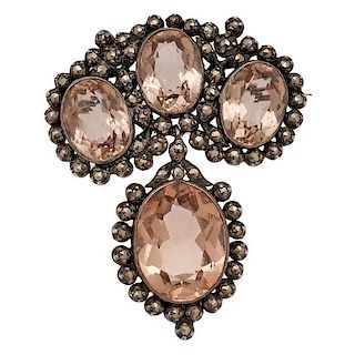 Victorian Brooch in Silver with Marcasite and Smoky Quartz  