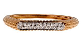 Diamond Bangle Bracelet in 18 Karat Yellow Gold and Platinum 