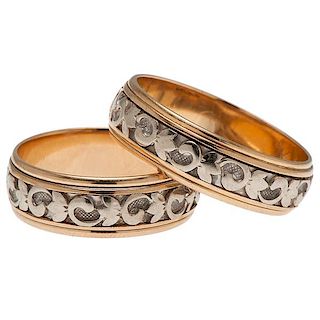 Art Carved Wedding Bands in 14 Karat Two Tone  