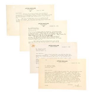 SINCLAIR, UPTON. A group of eight typed letters signed ("Upton"), on personal letterhead, Pasadena, CA, and Monrovia, CA, 1940-1
